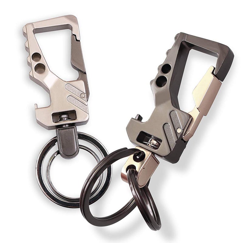 homEdge Heavy Duty Key Chain with Bottle Opener, 2 Pack Car Key Chains with 2 Metal Key Rings Carabiner Keychians-(Gun/Golden+Silver/Gun) - Image 1